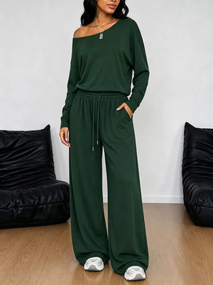 One-shoulder Top And Drawstring Pants Set Plus Size in Apricot, view 11