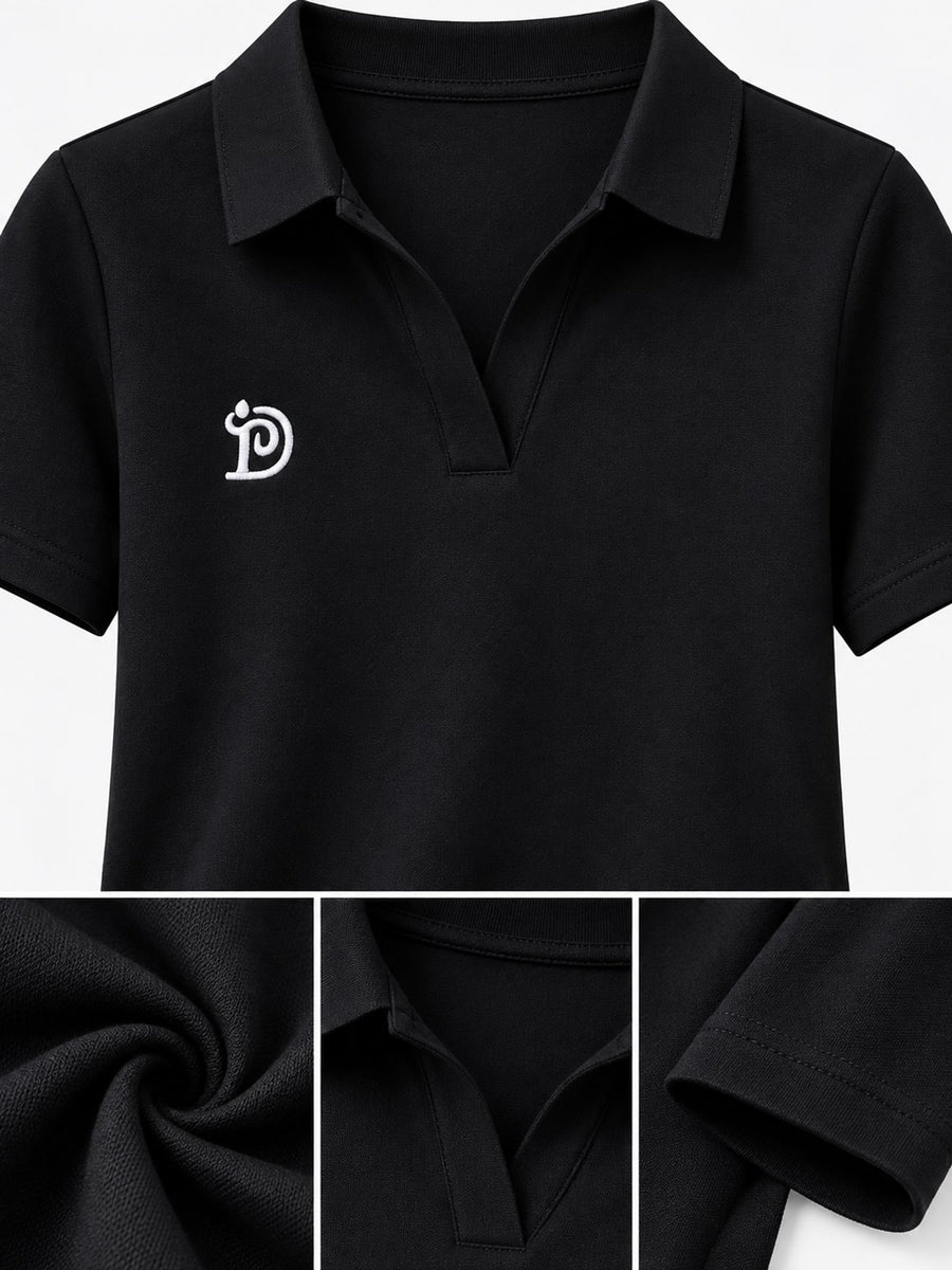 White polo shirt with hip-length and half-button