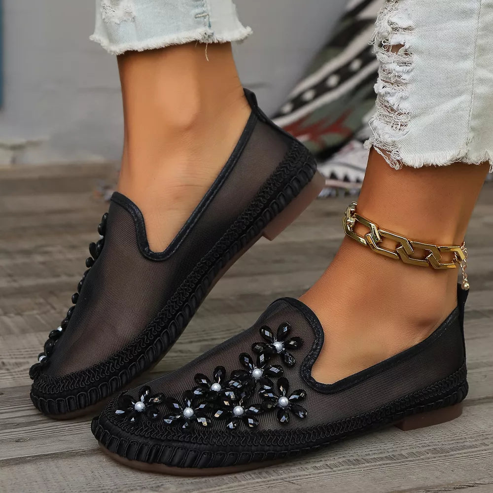 Gold Round Toe Slip-ons