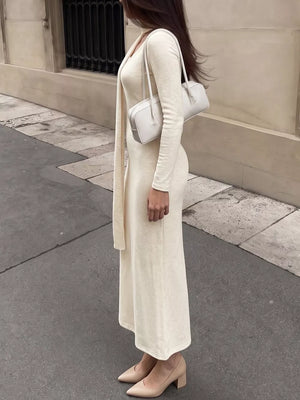 Apricot maxi dress with maxi and pullover