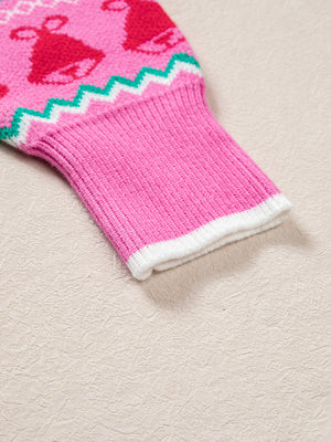 bright pink regular pullover sweater with round neck