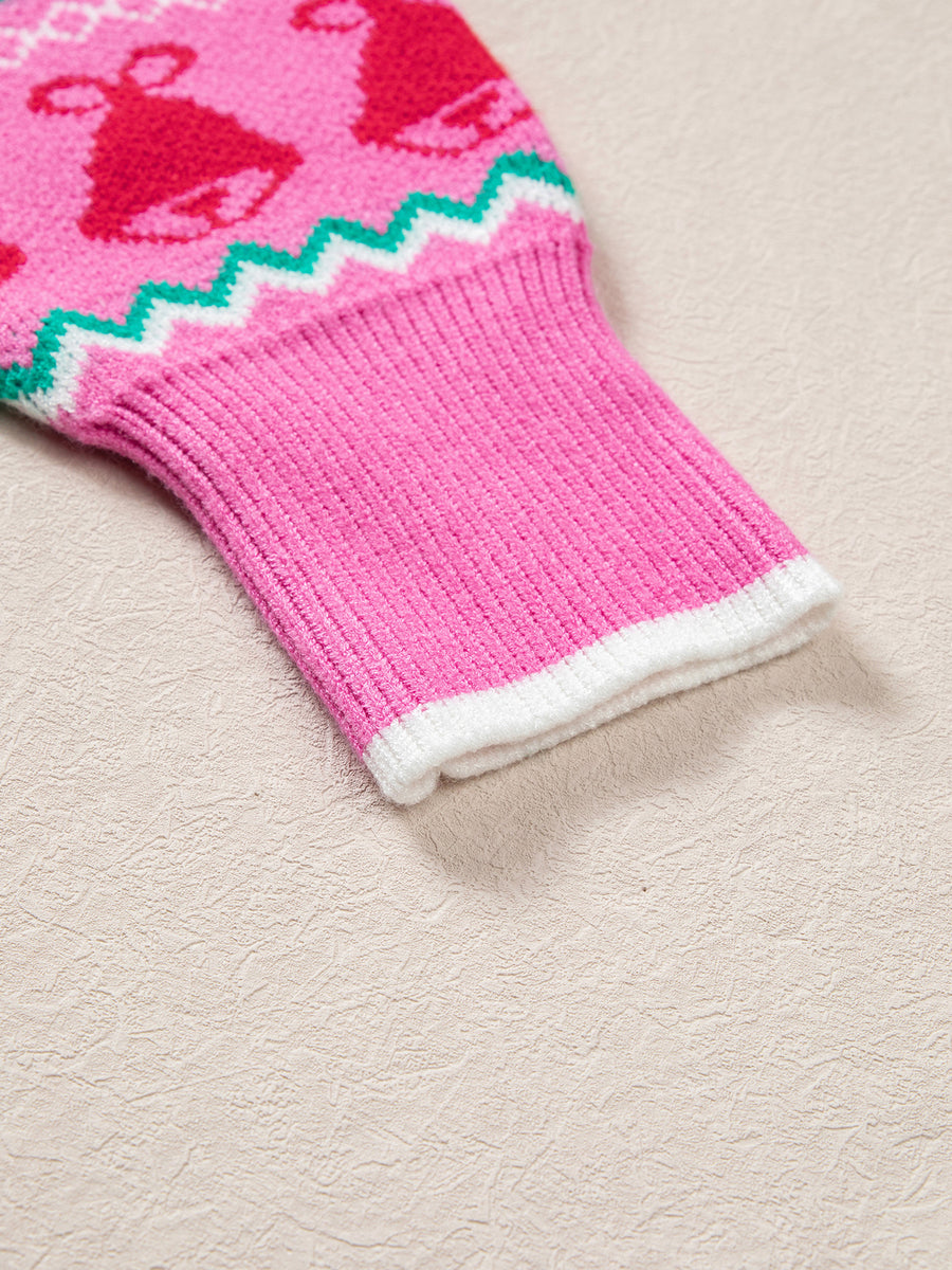 bright pink regular pullover sweater with round neck