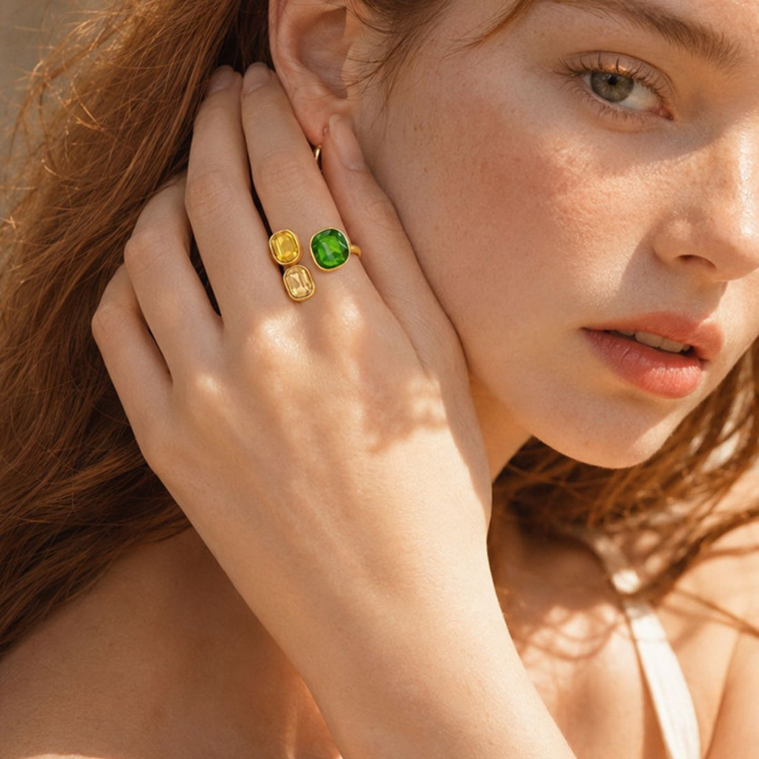 Stainless Steel Zircon Open Ring in gold with open design