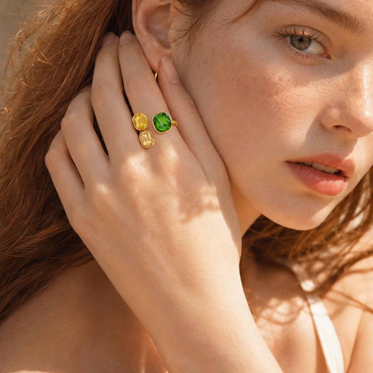Stainless Steel Zircon Open Ring in gold with open design