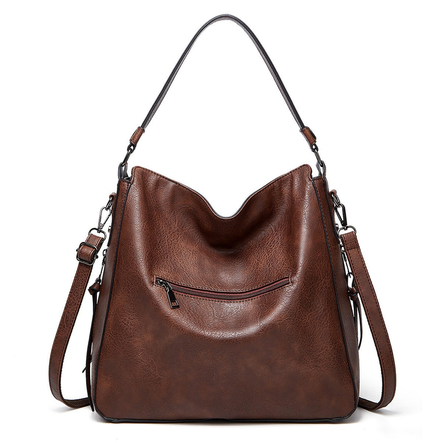 PU Leather Hobo Handbag in Black with zipper pockets