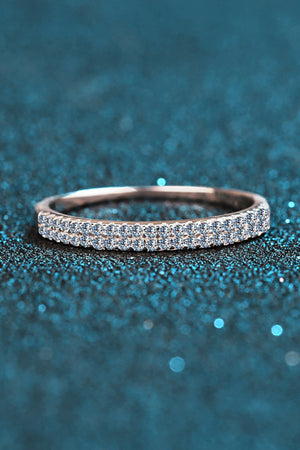 Pavé band sterling silver ring with two rows of clear stones