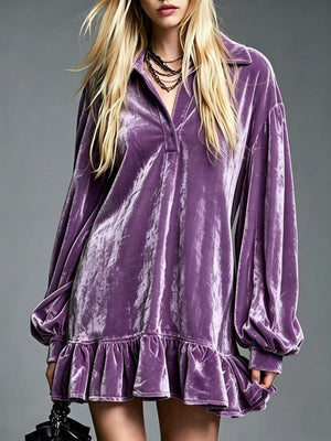 mini dress in lavender featuring ruffled and relaxed fit
