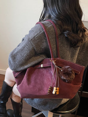 Decorative Tassel And Beads Tote Bag in burgundy with tassel