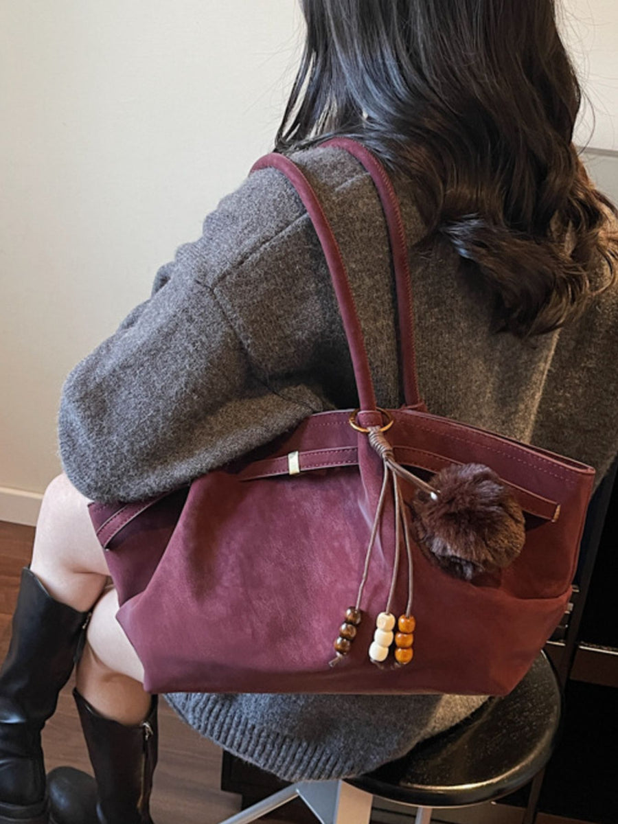 Decorative Tassel And Beads Tote Bag in burgundy with tassel