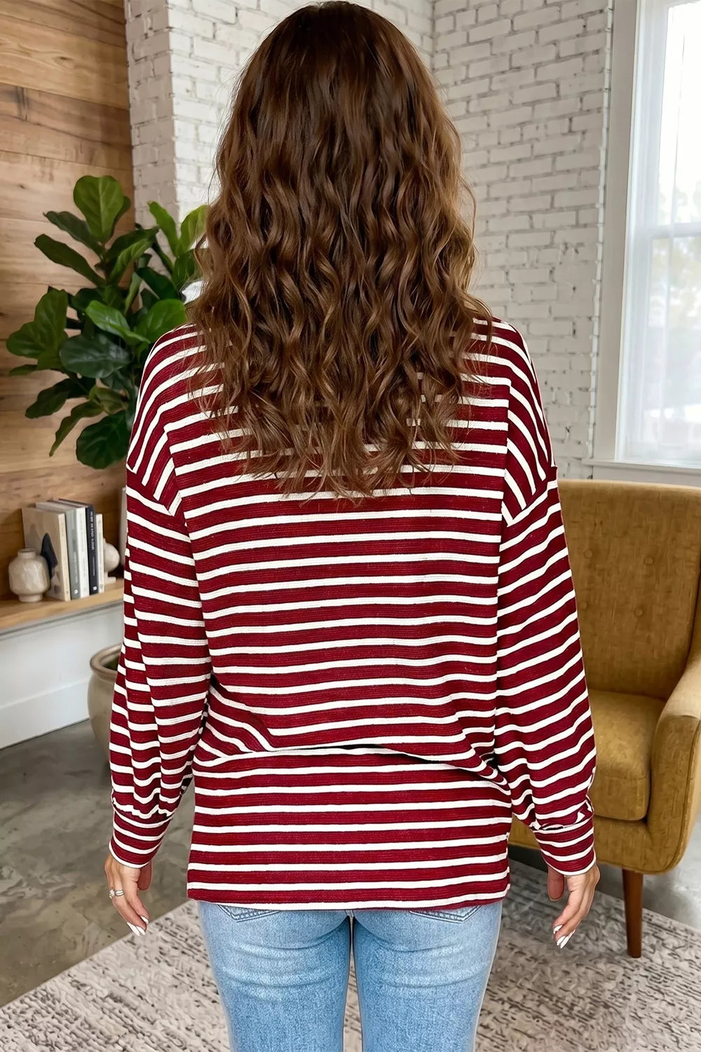 Stripe Drop Shoulder Long Sleeve Top option 6