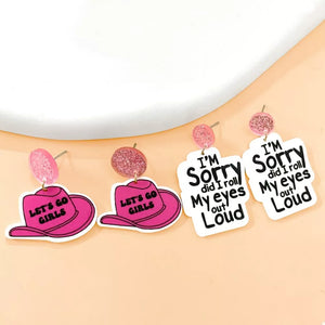 hot pink earrings with graphic print and not applicable