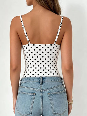 Polka Dot Cowl Neck Spaghetti Strap Bodysuit option 5