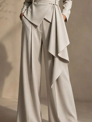 classic pants set in camel with shawl lapel