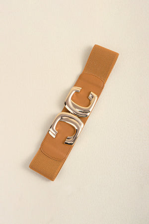 Caramel elastic waist belt with double C alloy buckle