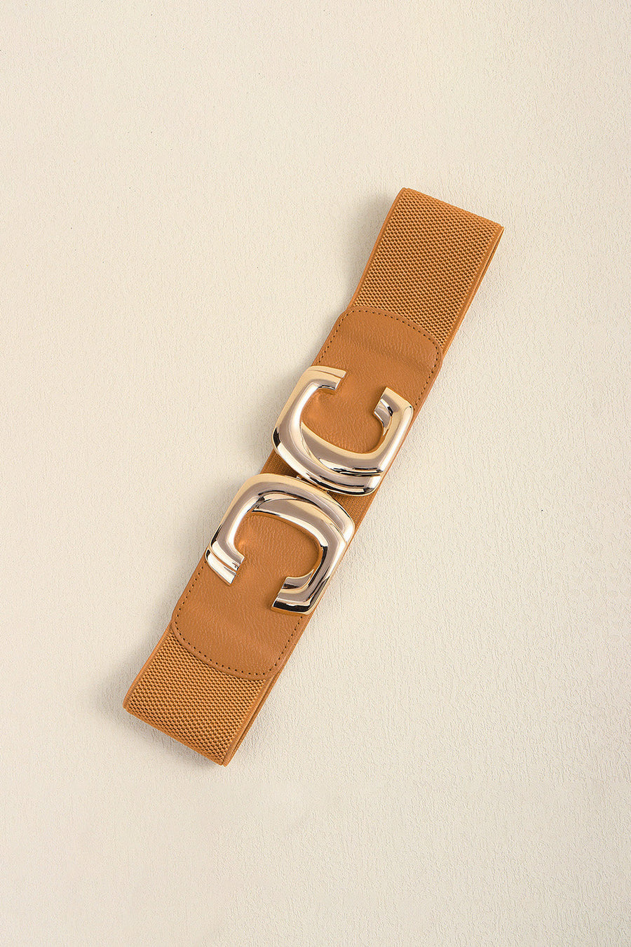 Caramel elastic waist belt with double C alloy buckle