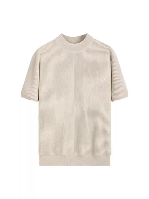 Men's ribbed knit mock neck t-shirt in Apricot.