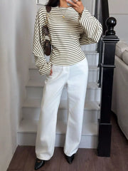 t-shirt in ivory with striped and stretch
