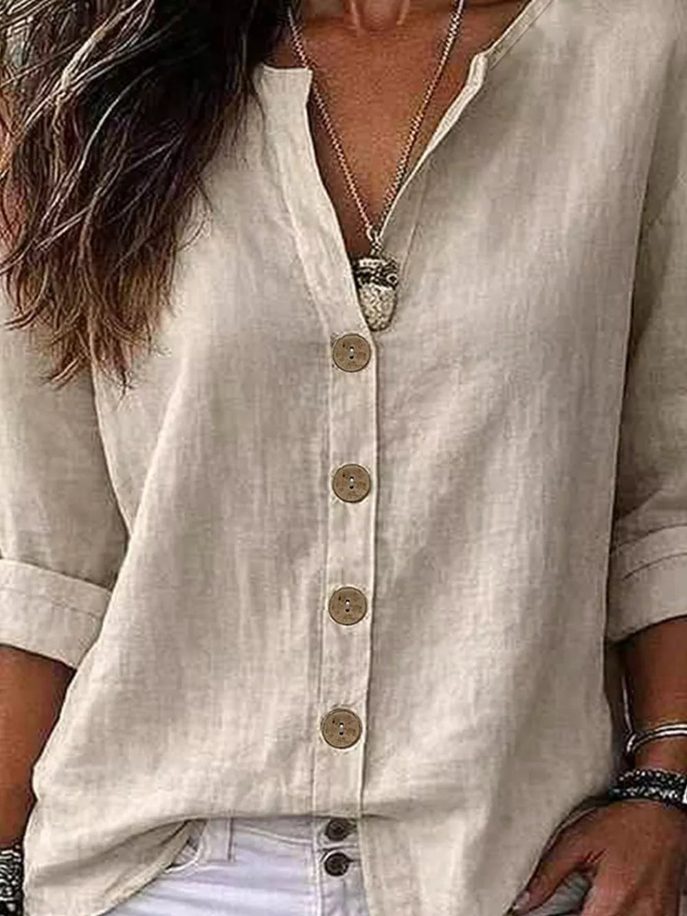 Dark Green Linen Long-sleeve Top