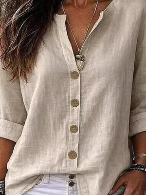 Dark Green Linen Long-sleeve Top
