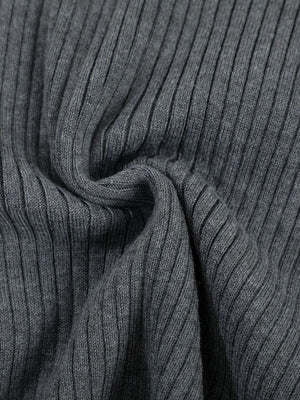 Crew-Neck Ribbed Slim Fit Knit Top in Light Gray with ribbed