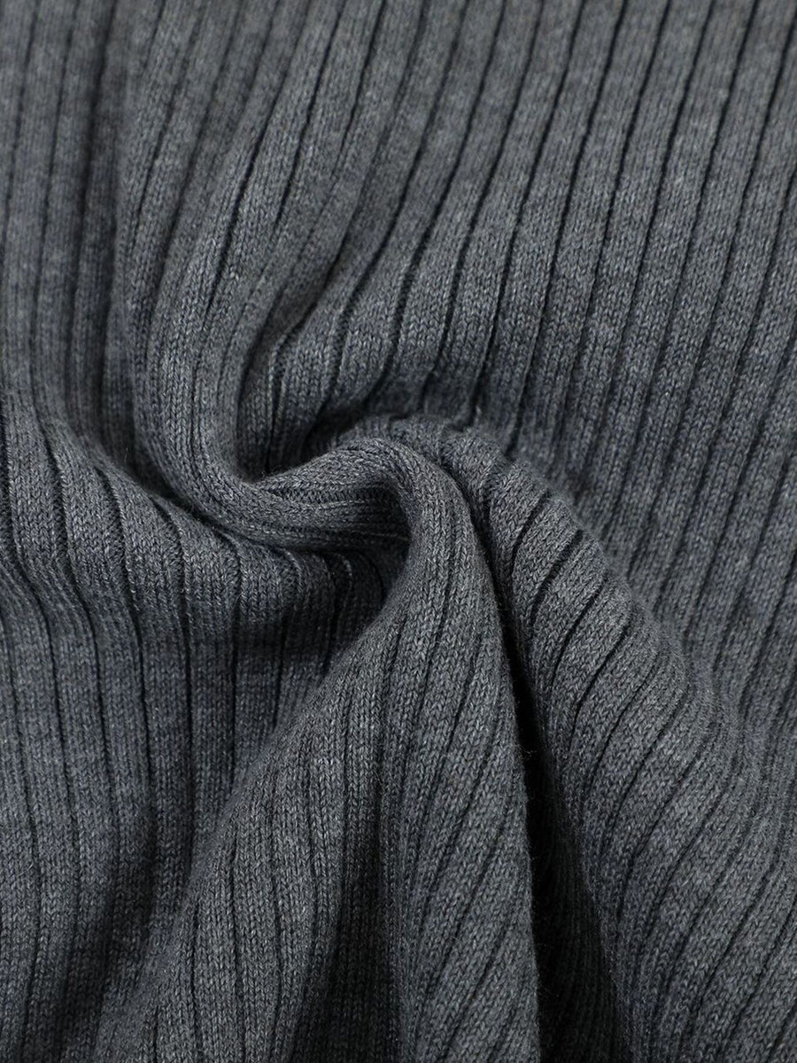 Crew-Neck Ribbed Slim Fit Knit Top in Light Gray with ribbed