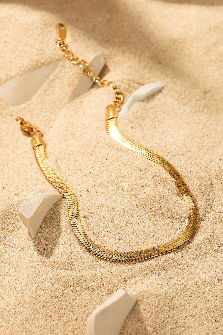 Gold serpent herringbone chain bracelet with adjustable clasp