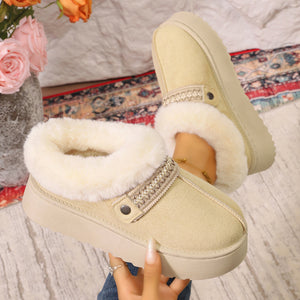 Platform Faux Fur Lined Suede Slip-On Boots in black with faux fur lining