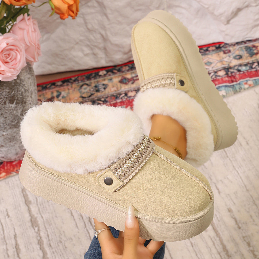 Platform Faux Fur Lined Suede Slip-On Boots in black with faux fur lining