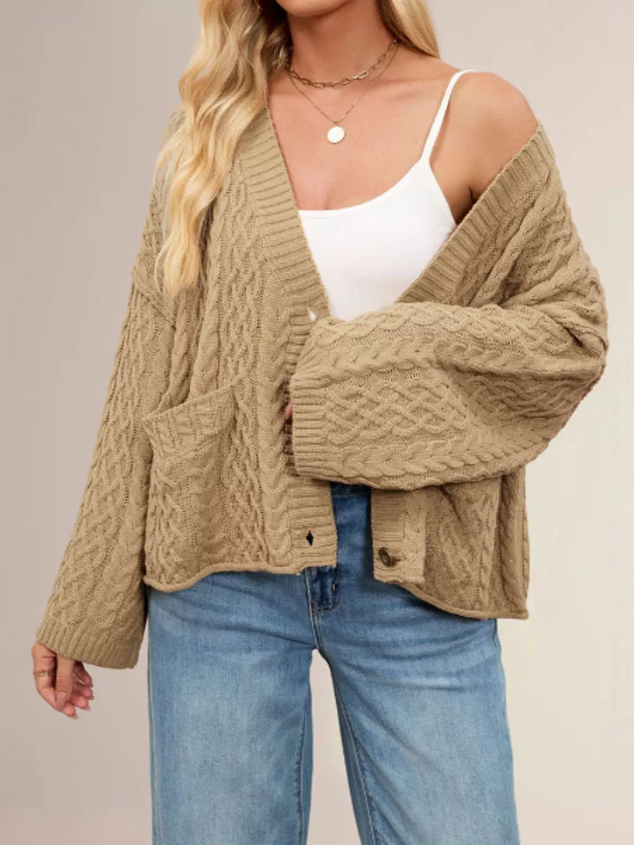 Apricot cardigan with cropped and button-front