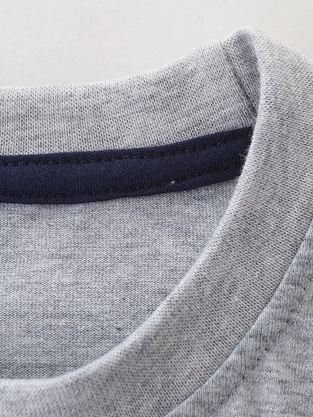 Toddler grey cotton t-shirt with navy crew neck detail
