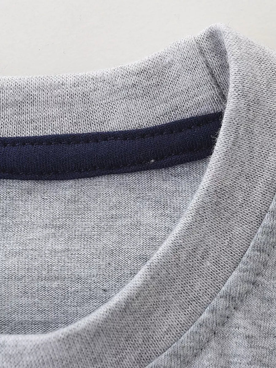 Toddler grey cotton t-shirt with navy crew neck detail