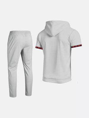 White with Men's Casual Short-sleeve Hoodie And Pants Set