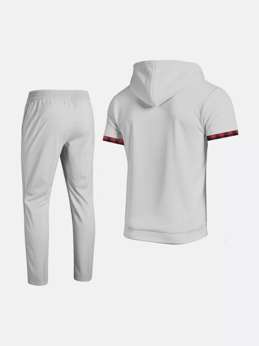 White with Men's Casual Short-sleeve Hoodie And Pants Set