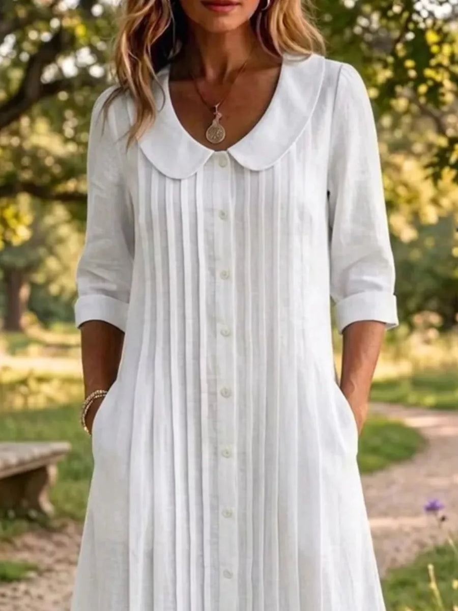 Sky Blue Peter Pan Collar Button Down Dress Plus Size