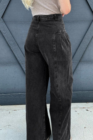 Black pleated front palazzo jeans with a wide leg