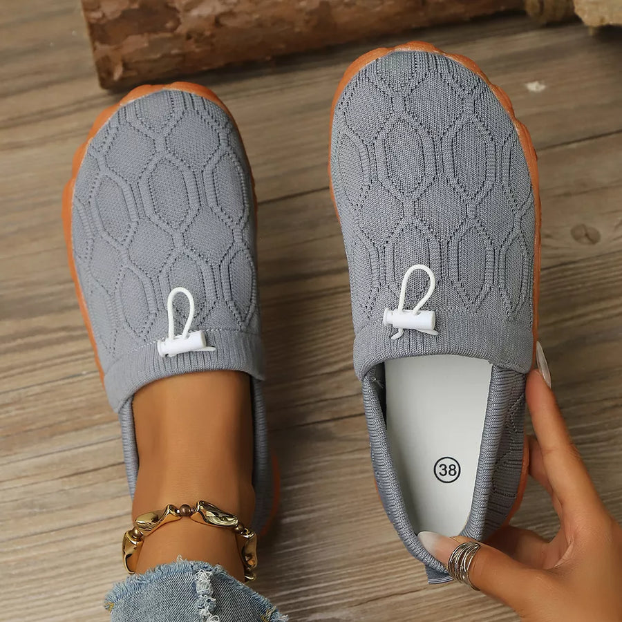 Round Toe Drawstring Slip-ons in Beige