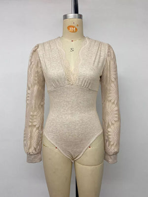 bodysuit in Apricot with lace and hip-length