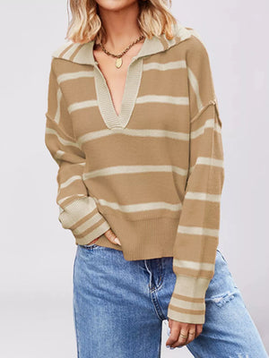 pullover sweater in Green with ribbed and waist-length