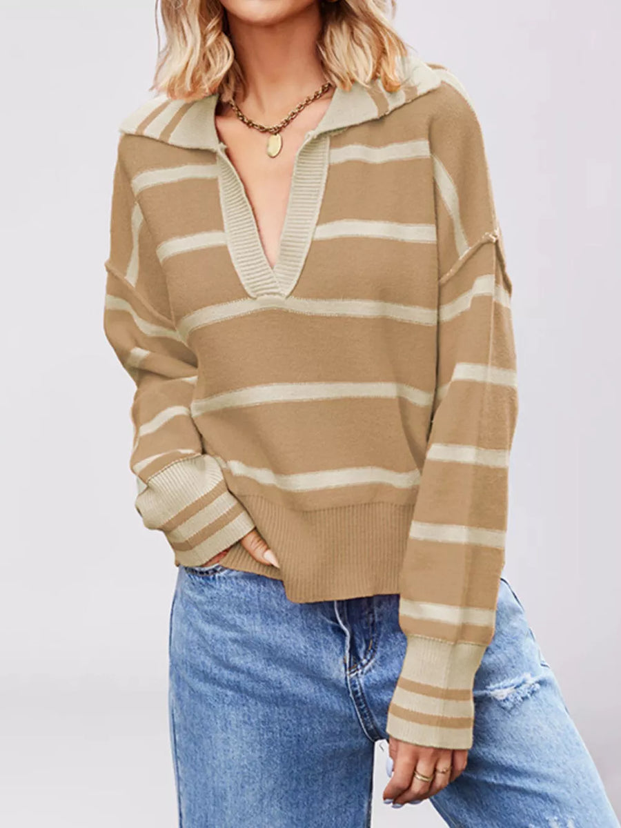 pullover sweater in Green with ribbed and waist-length