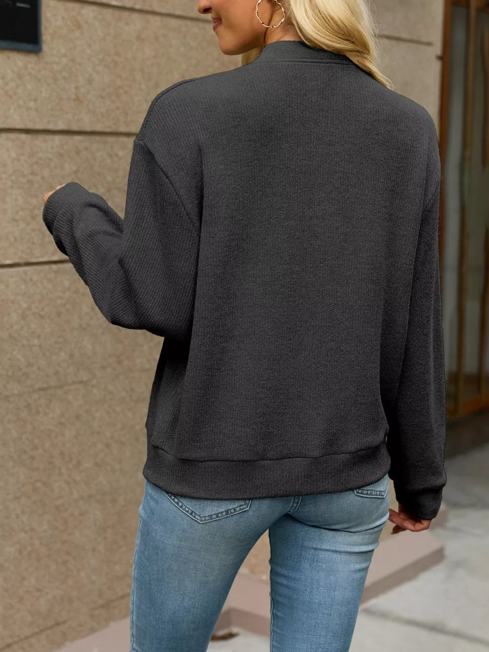 Zip-up Dropped Shoulder Top in sage green