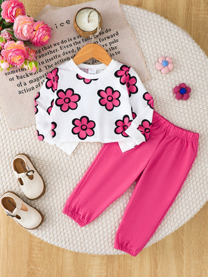 hot pink sweatshirt and joggers set featuring two-piece and floral