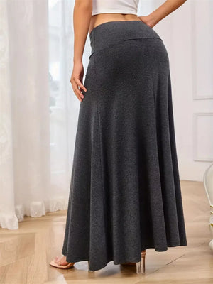 Army Green Flowy Maxi Skirt With Wide Waistband