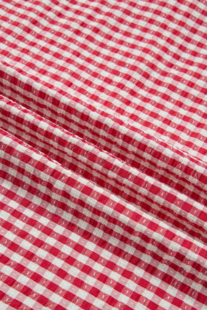 Strawberry gingham checkered maternity overshirt in textured polyester
