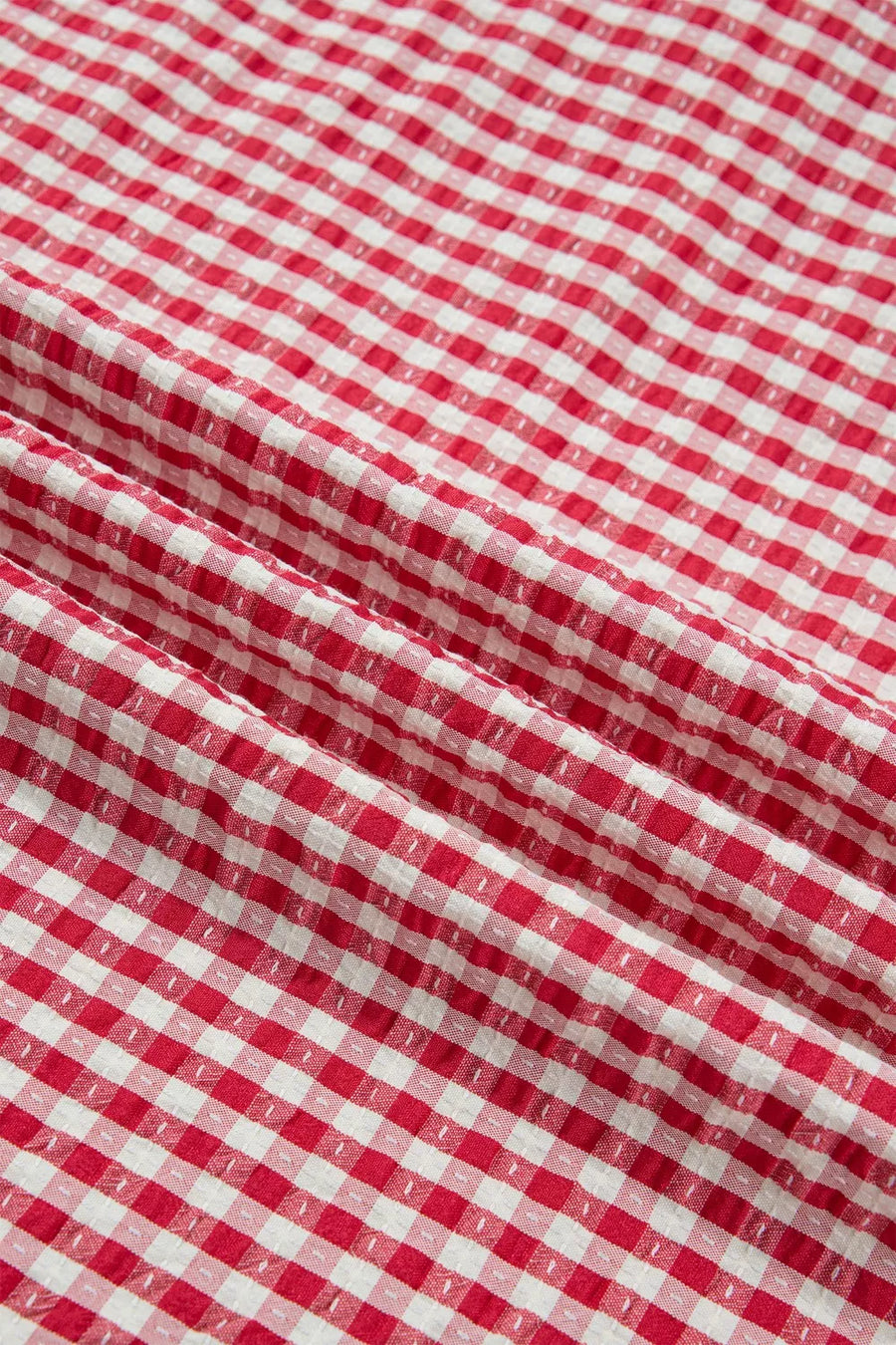 Strawberry gingham checkered maternity overshirt in textured polyester
