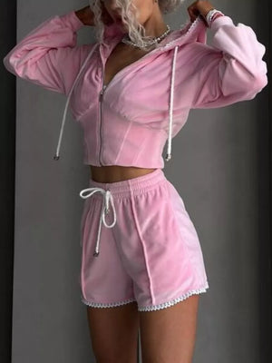 White zip hoodie with cropped and zip-front