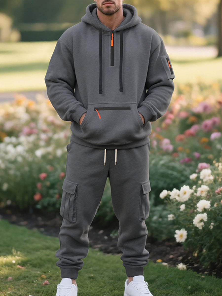 Dark Gray lounge set with cargo pockets and long sleeve