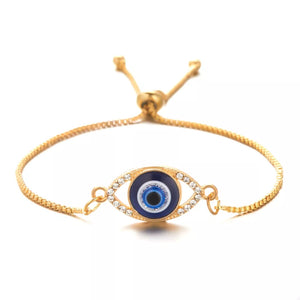bracelet in dark blue with evil eye motif and adjustable