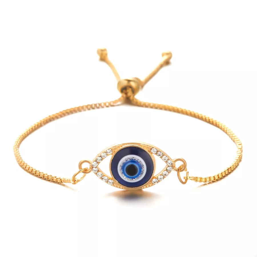 bracelet in dark blue with evil eye motif and adjustable