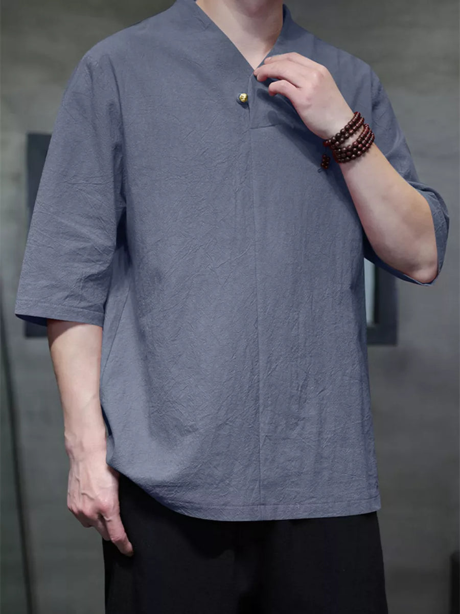 Red Men's Plus Size Solid 3/4 Sleeve Shirt