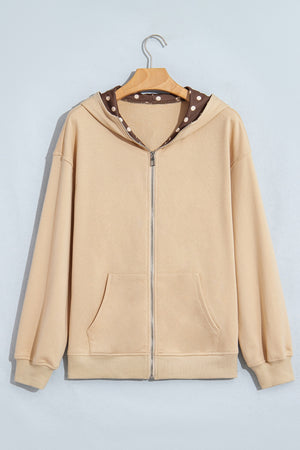 65% polyester, 35% cotton Care instructions: Machine wash cold zip hoodie in Camel with relaxed silhouette